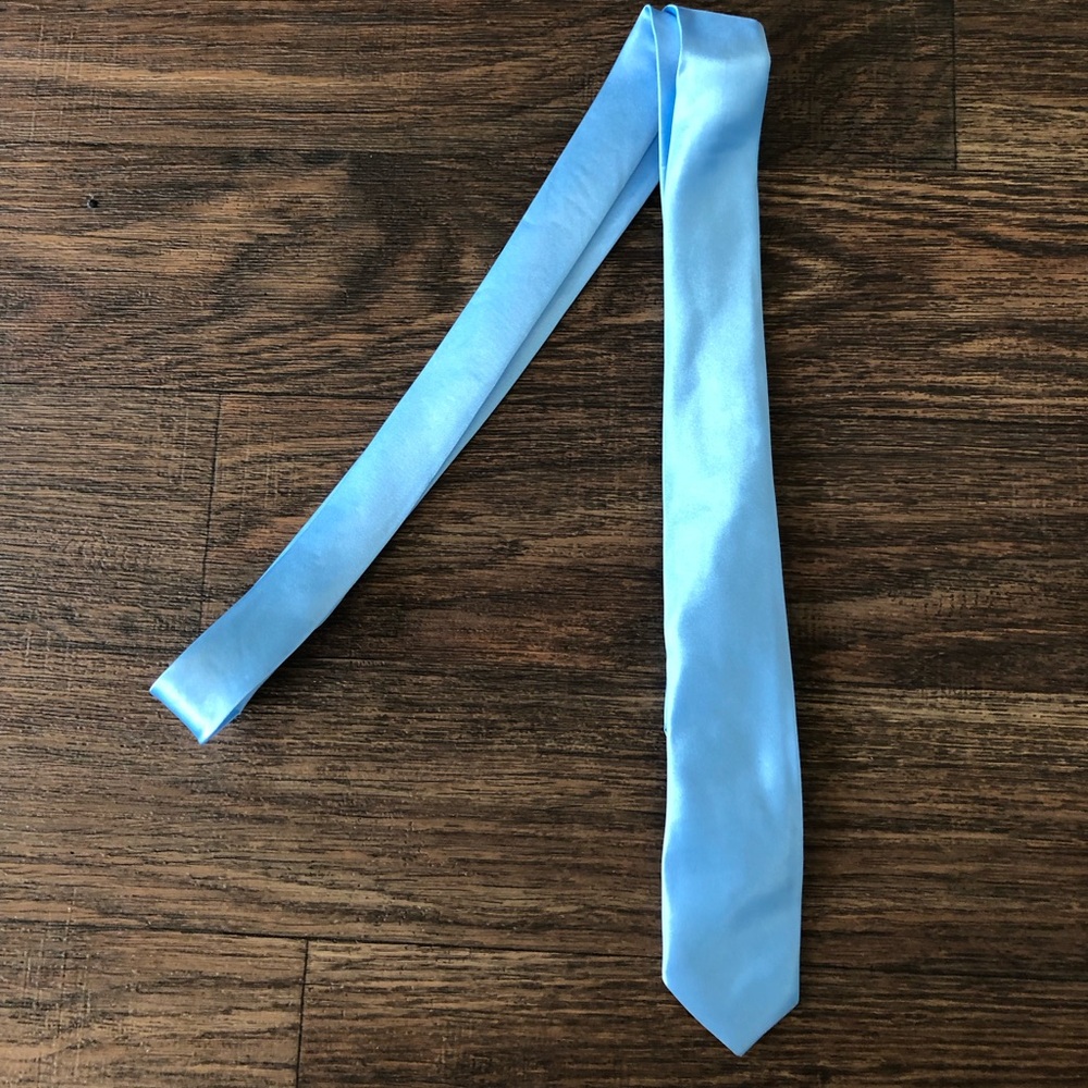 Pre-owned Baby Blue Satin Solid Color Skinny Tie